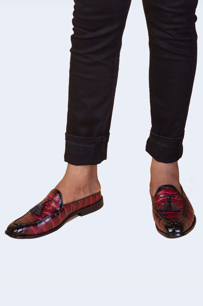 BURNISHED MULES-CHERRY