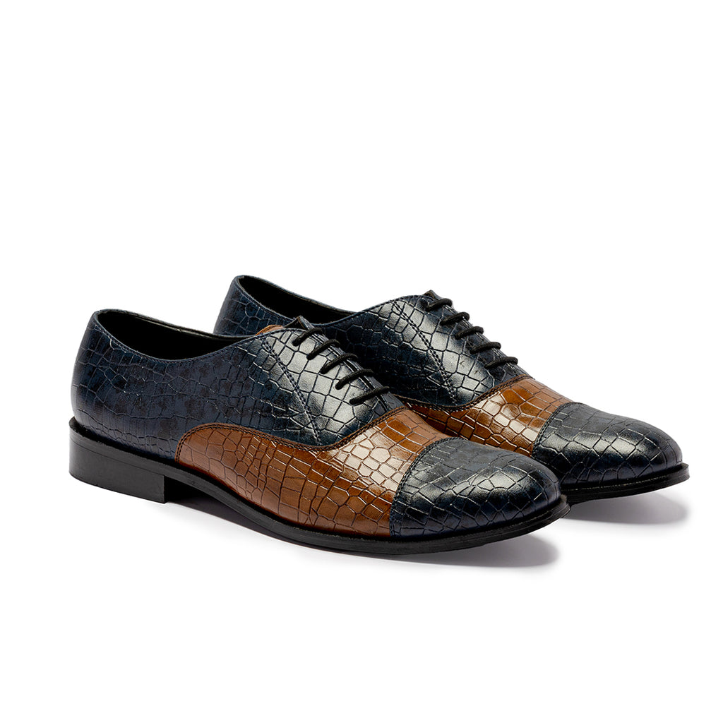 Oxfords with croco detail- Blue/Tan