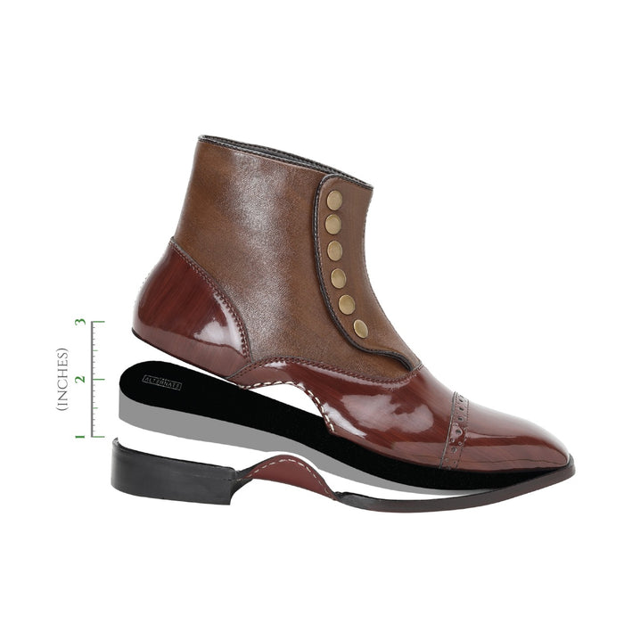 BUTTON ANKLE BOOTS- BROWN - HEIGHT ELEVATION