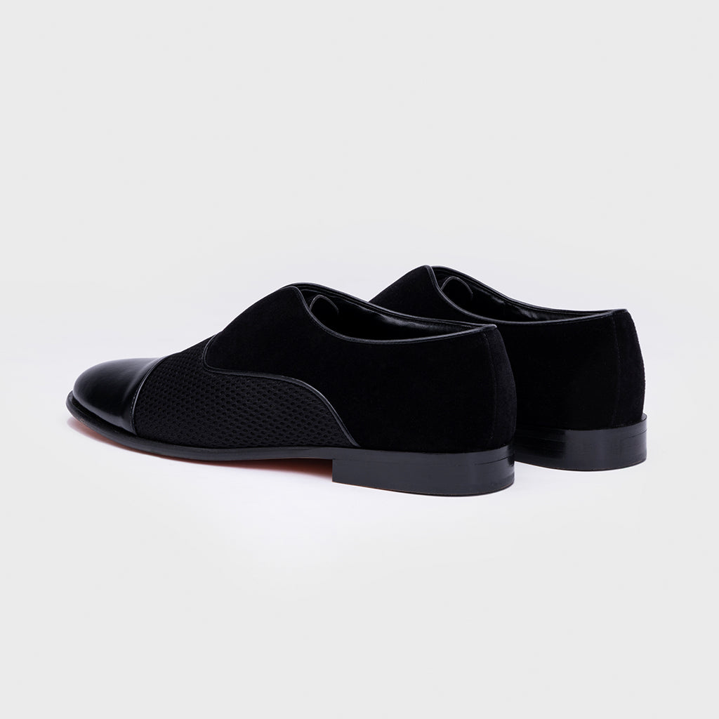 VELVET SLIP-ONS WITH MESH- BLACK